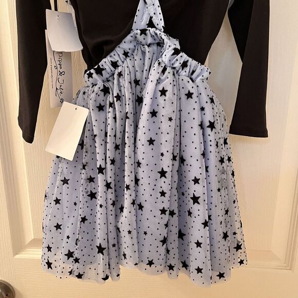 Pippa & Julie Blue Flocked Black Stars Mesh Jumper Dress 2-Pc Girls Size 4 NWT - Picture 12 of 12